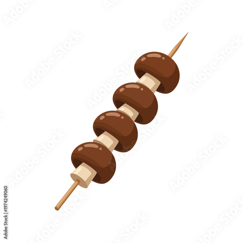 Grilled Mushroom Skewer Vector Illustration Isolated on White Background