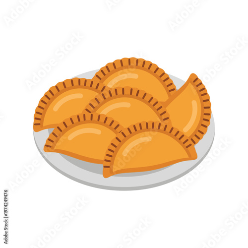 Empanadas on Plate Vector Illustration – Traditional Savory Pastry Food Clipart Design