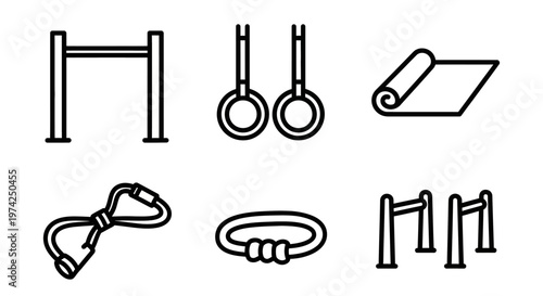 Gymnastics equipment icons set illustration.