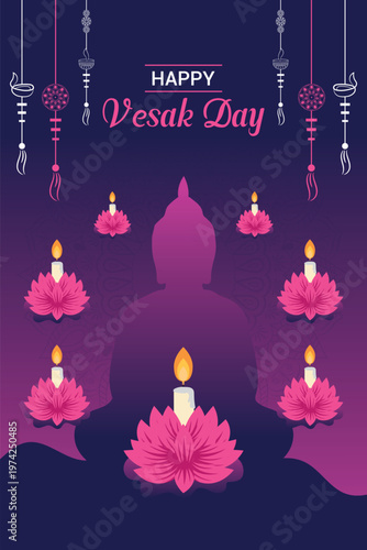 Happy Vesak Day Buddha Lotus Background