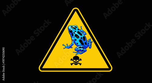 Warning sign with blue frog symbol.