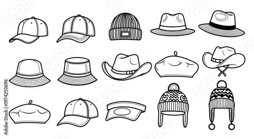 Variety of Different Hats Displayed.