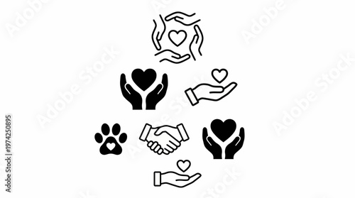 A collage of hands, hearts, and paw prints symbolizing compassionate pet care, animal welfare, and rescue support.