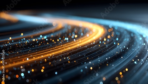 Abstract glowing digital light trails background.