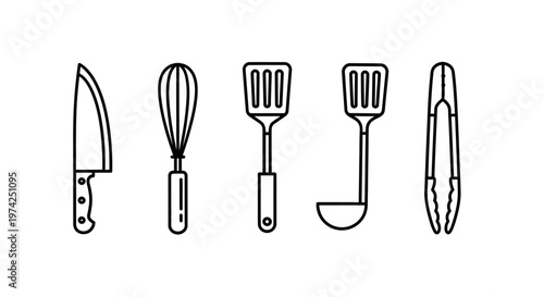 Kitchen utensils and cooking tools icons.