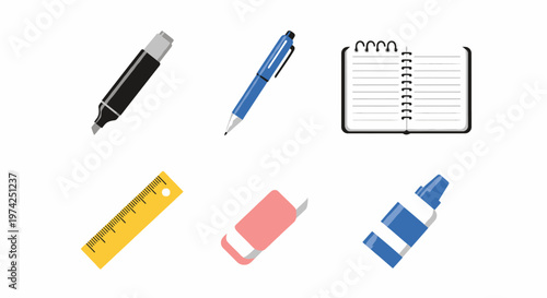School supplies on white background.