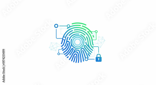 Biometric fingerprint scan with digital network and security lock icon