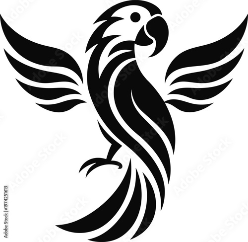 Stylized Black Parrot Bird Vector Illustration for Logo or Tattoo Design Vector