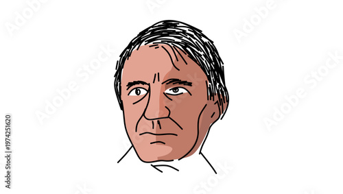 Ralph Waldo Emerson portrait, flat vector illustration