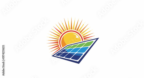 Bright sun shines on a colorful solar panel, symbolizing clean energy