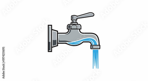 Water flowing from a metallic tap, isolated on a white background