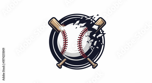 Exploding baseball logo with crossed wooden bats and circular background