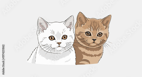 Two adorable kittens, one white, one brown, peeking out with curious eyes