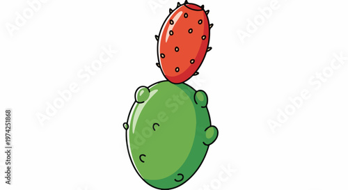 Cartoon prickly pear cactus with red fruit on a white background
