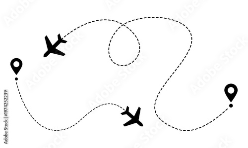 Airplane dotted line route from the starting point vector design. travel with an airplane dotted line path. heart route, going, curved, location, airplane route, transparent png background.