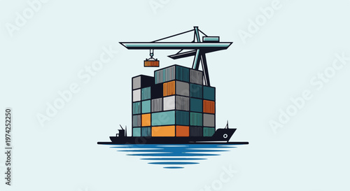 Ship loaded with colorful cargo containers being lifted by a crane
