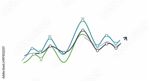 Dynamic multi-line chart displays fluctuating trends with upward arrow