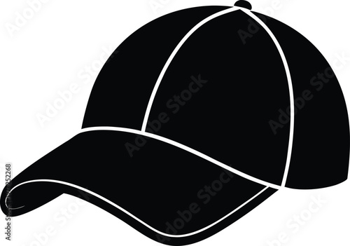 Black Baseball Cap Silhouette Icon Isolated on White Background Vector