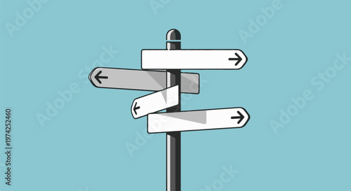 A directional signpost with blank signs pointing left and right under a clear sky