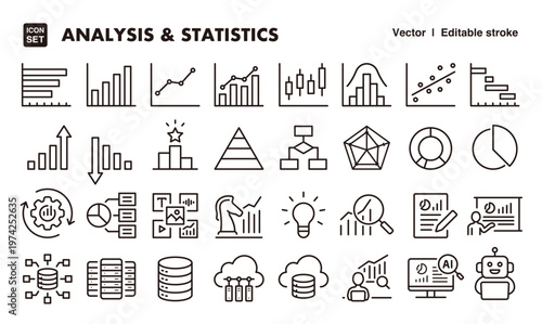 Data Analytics and Statistics Icon Set – Editable Line Style