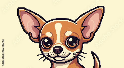 A cute pixel art chihuahua with big eyes and pointed ears looks forward