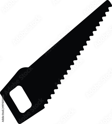 Hand Saw Silhouette Icon Isolated on White Background Vector
