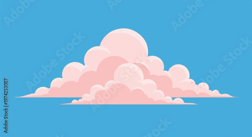 Fluffy pink clouds drift across a vibrant blue sky in this stylized illustration