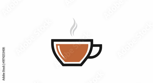 A stylized illustration of a steaming cup of coffee or tea