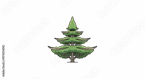 Stylized cartoon tree with layers of green foliage and brown trunk