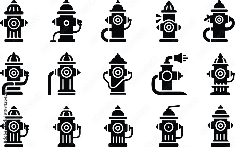 Fototapeta premium Fire Hydrant Silhouette Icon Water Valve Outline Design