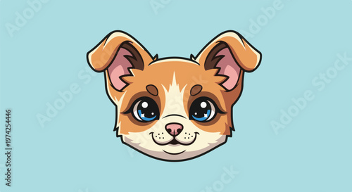 Adorable cartoon dog face with big blue eyes, floppy ears, and a happy smile