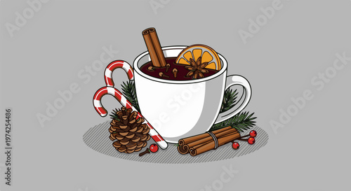 Cozy winter drink with festive garnishes and warm spices