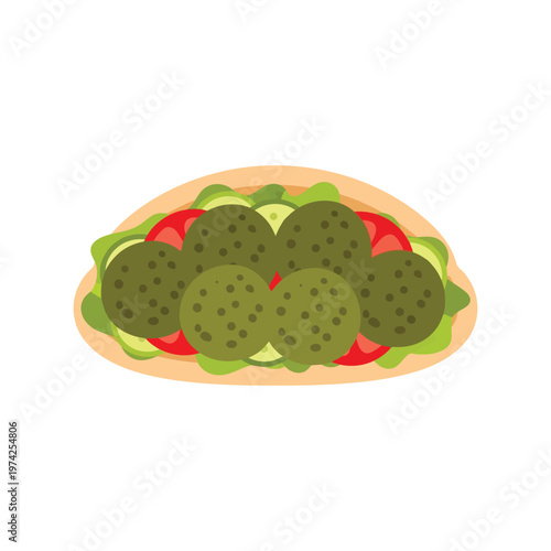 Falafel pita sandwich vector illustration with vegetables isolated on white background