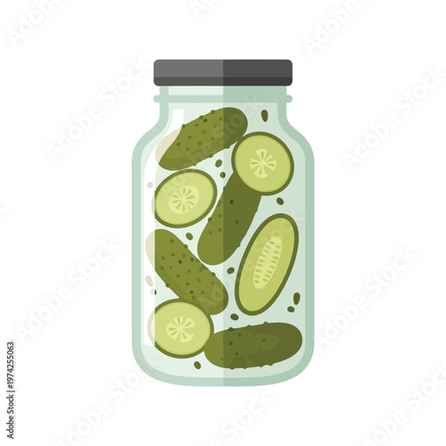 Pickles in Glass Jar Vector Illustration – Fresh Preserved Cucumbers Clipart Design