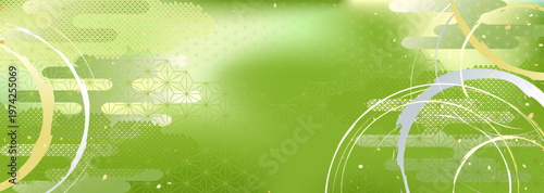 抹茶とミルクのようなグラデーションと伝統的な模様を合わせた和風背景イラスト