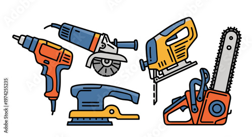 Colorful illustration of power tools.