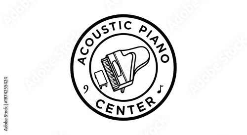 Piano logo with musical instrument.