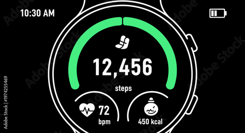 Smartwatch display with fitness tracking data.