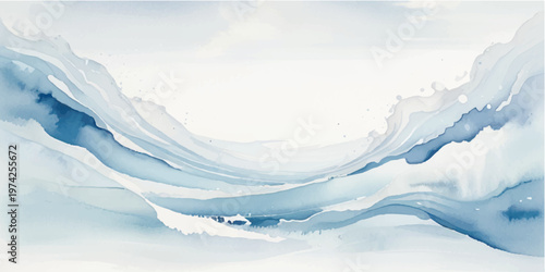 Abstract horizontal wave pattern with flowing blue and white brush strokes on a solid white background