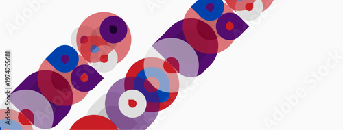 Abstract circles, overlapping shapes, vibrant colors. Modern design, playful composition, simple geometry. Clean aesthetic, visual pattern.