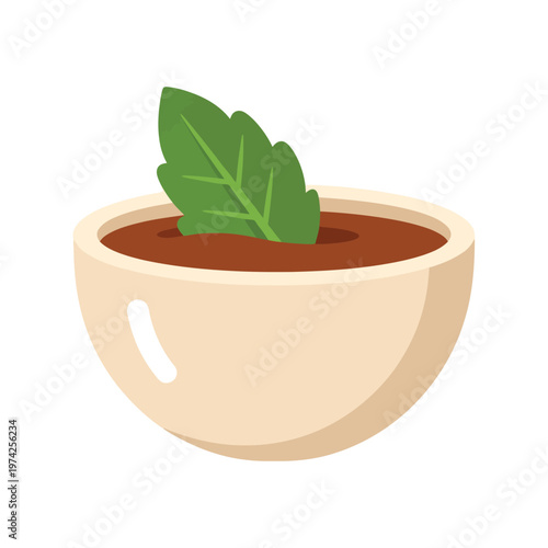 Herbal Tea Cup with Mint Leaf Isolated Icon Vector Illustration on White Background