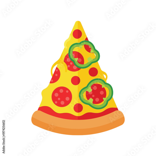 Pepperoni Pizza Slice Vector Illustration with Cheese and Peppers Isolated on White