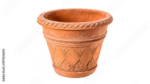 Plain terracotta pot sitting alone isolated on transparent background