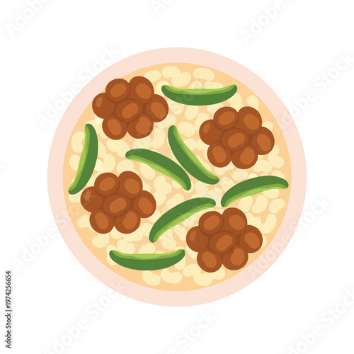 Falafel bowl with green beans and chickpeas flat design vector illustration on white background