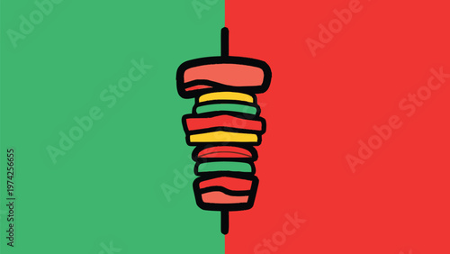 Delicious and Colorful Cartoon Shawarma on a Skewer Illustration.