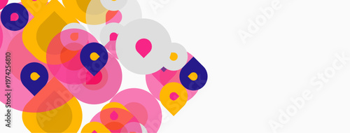 Abstract colorful circles overlap, creating dynamic composition. Bright hues dominate white background. Modern design element.