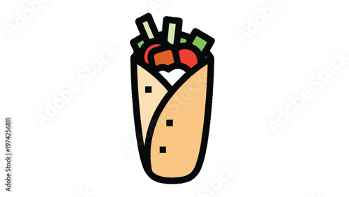 Delicious and Colorful Illustrated Shawarma Wrap Food Icon.