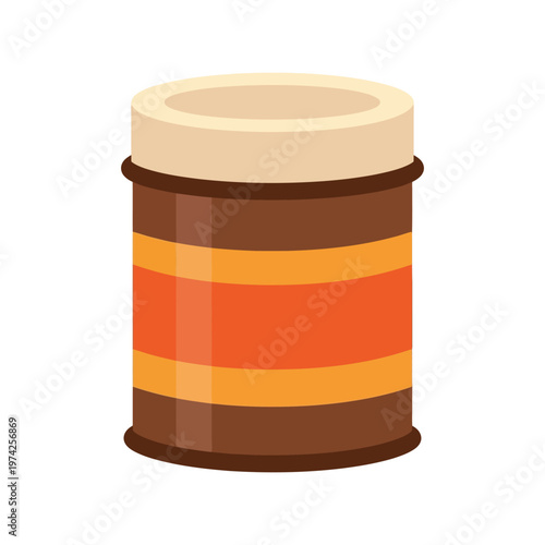 Coffee Canister Vector Illustration with Brown and Orange Stripes Isolated on White