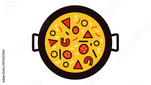 Delicious and Colorful Paella Dish with Seafood and Vegetables.