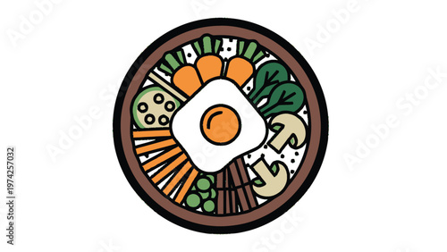 Delicious and Colorful Illustration of a Healthy Bibimbap Meal.